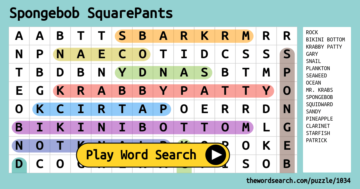 spongebob squarepants word search