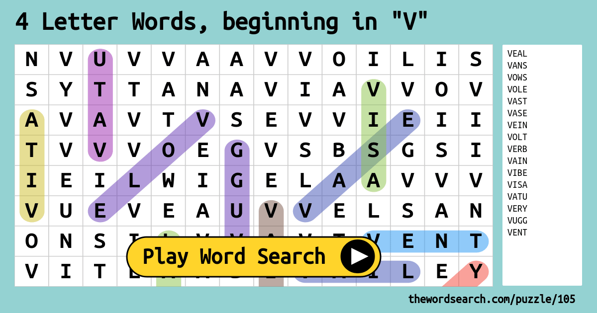 4 Letter Words, beginning in B Word Search