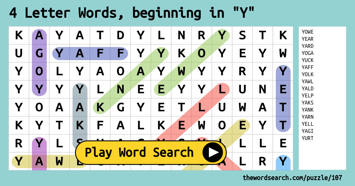 4 Letter Words Beginning In Y Word Search