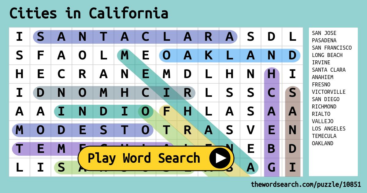 Cities in California Word Search