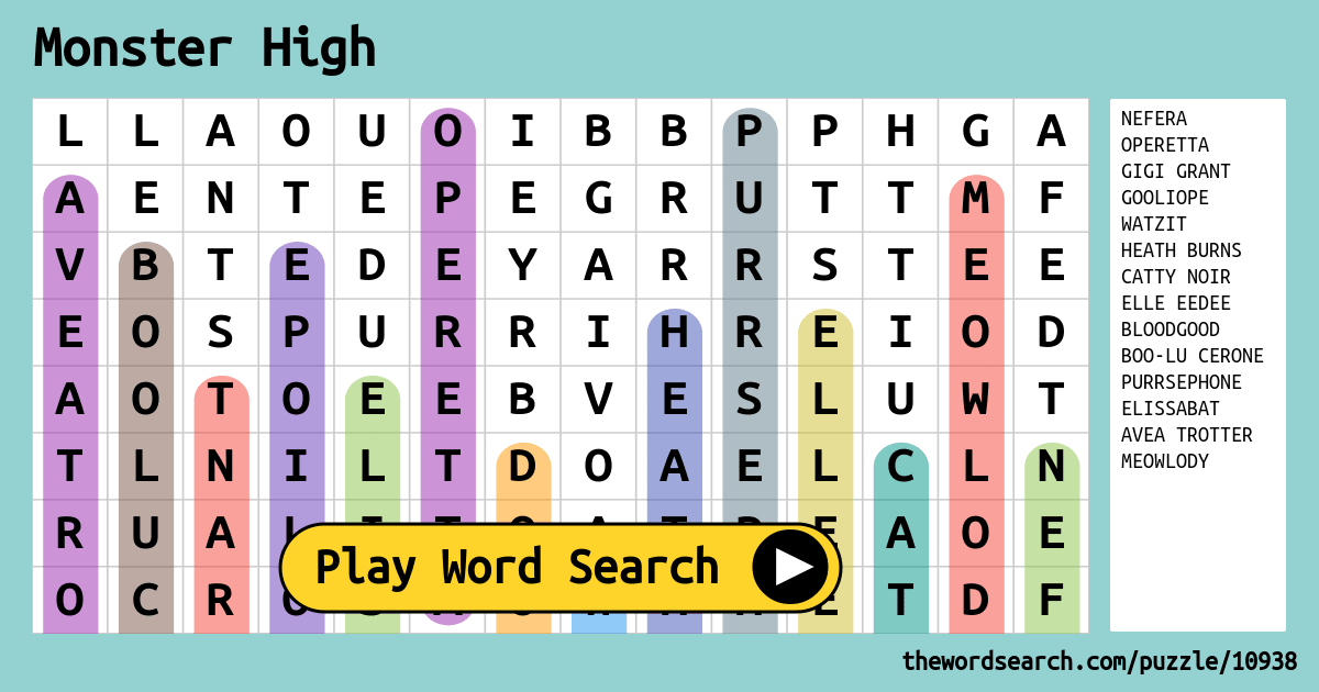 Monster High Word Search