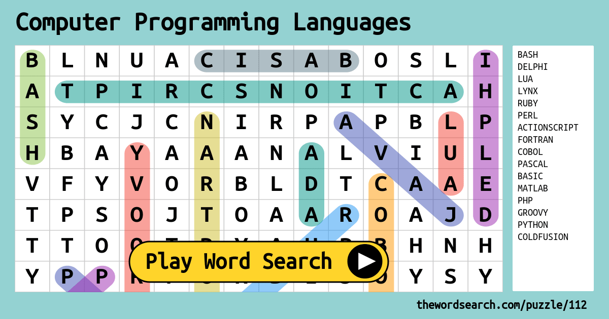 Computer Programming Languages Word Search