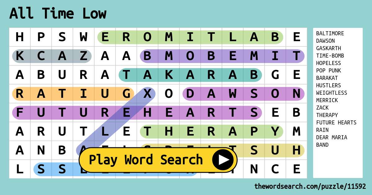 All Time Low Word Search
