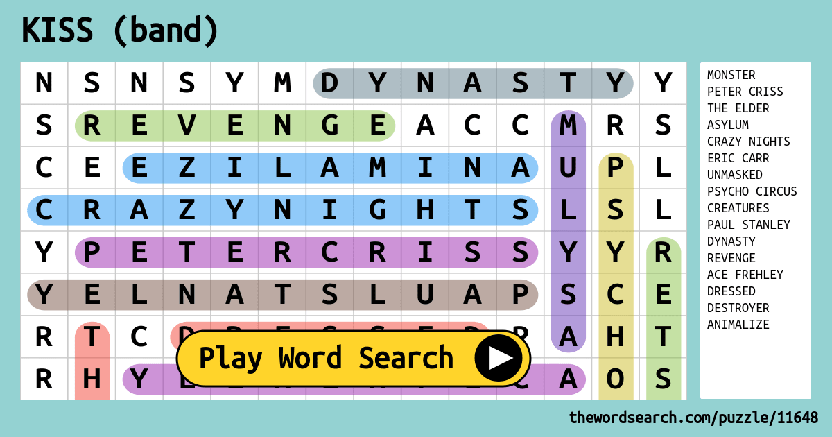 KISS band Word Search