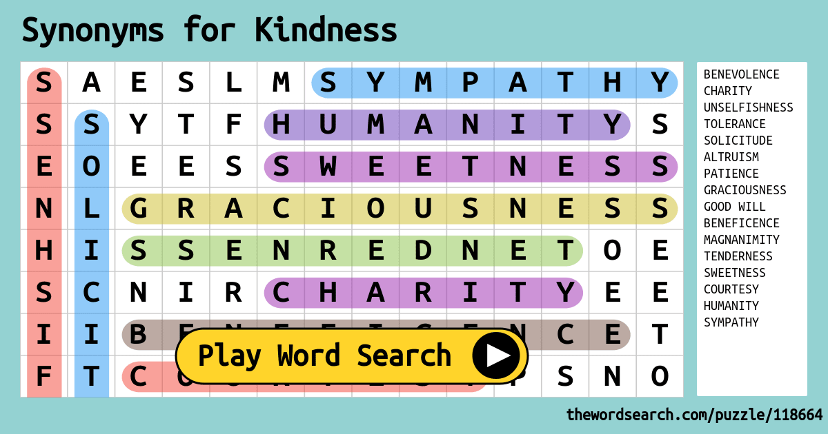 Download Word Search on Synonyms for Kindness