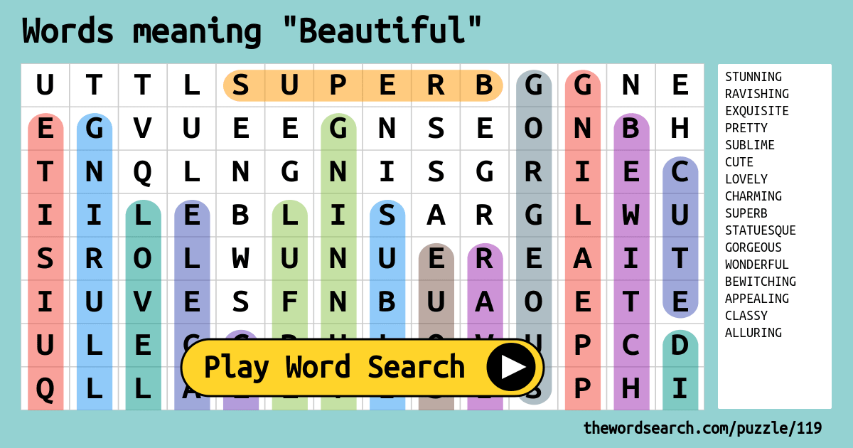 Words Meaning Beautiful Word Search