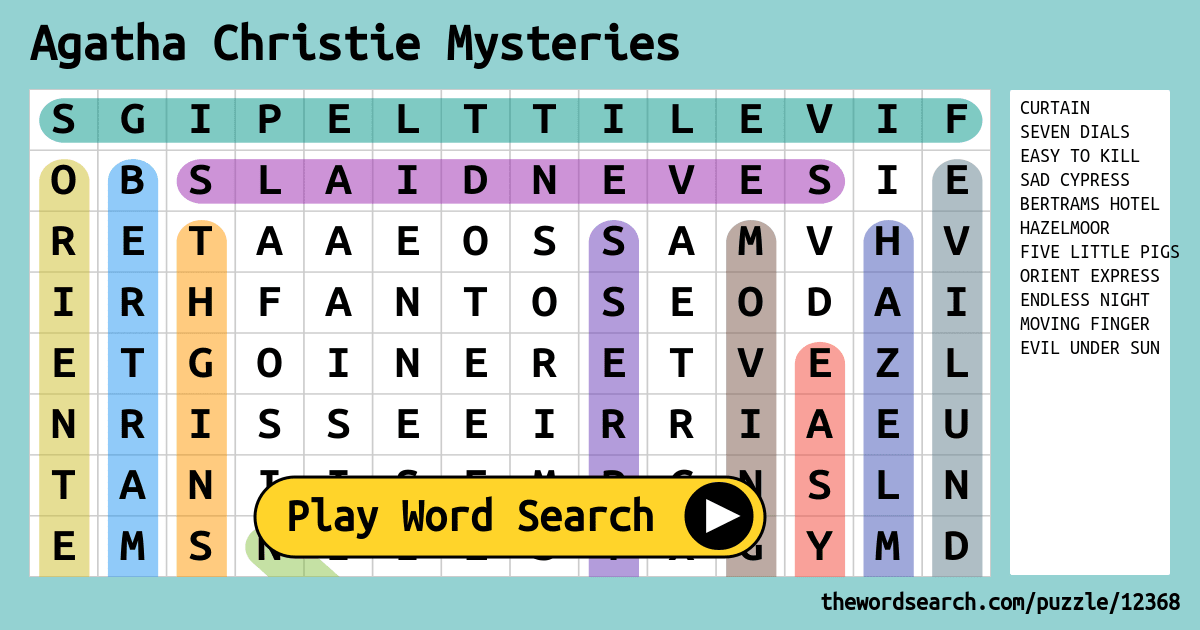 Agatha Christie Mysteries Word Search