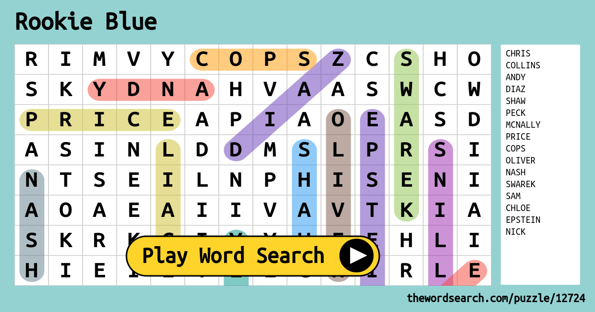 Rookie Blue Word Search