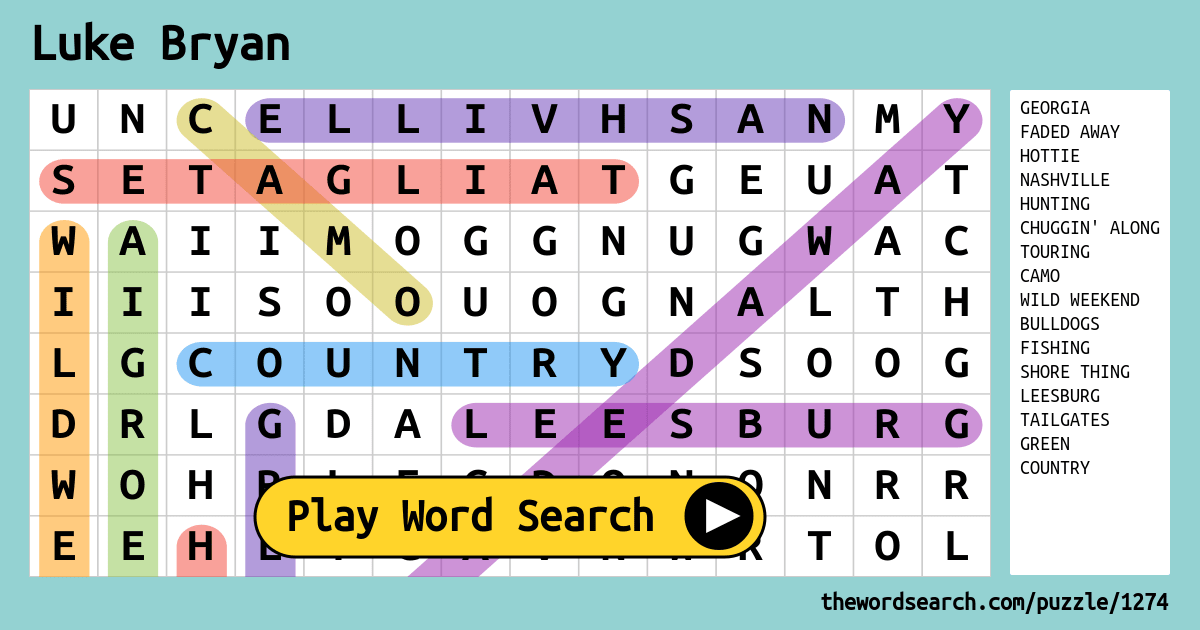 Luke Bryan Word Search