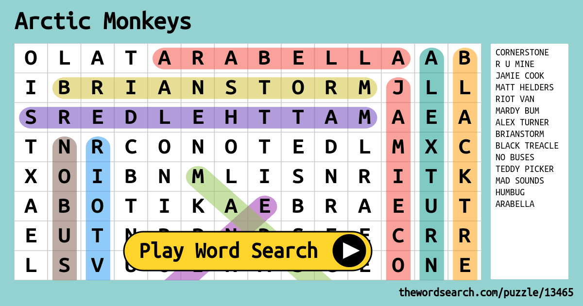 Arctic Monkeys Word Search