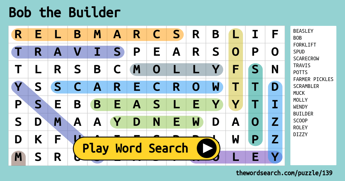 Bob The Builder Word Search