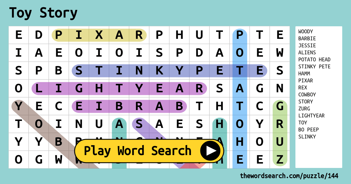 Toy Story Word Search