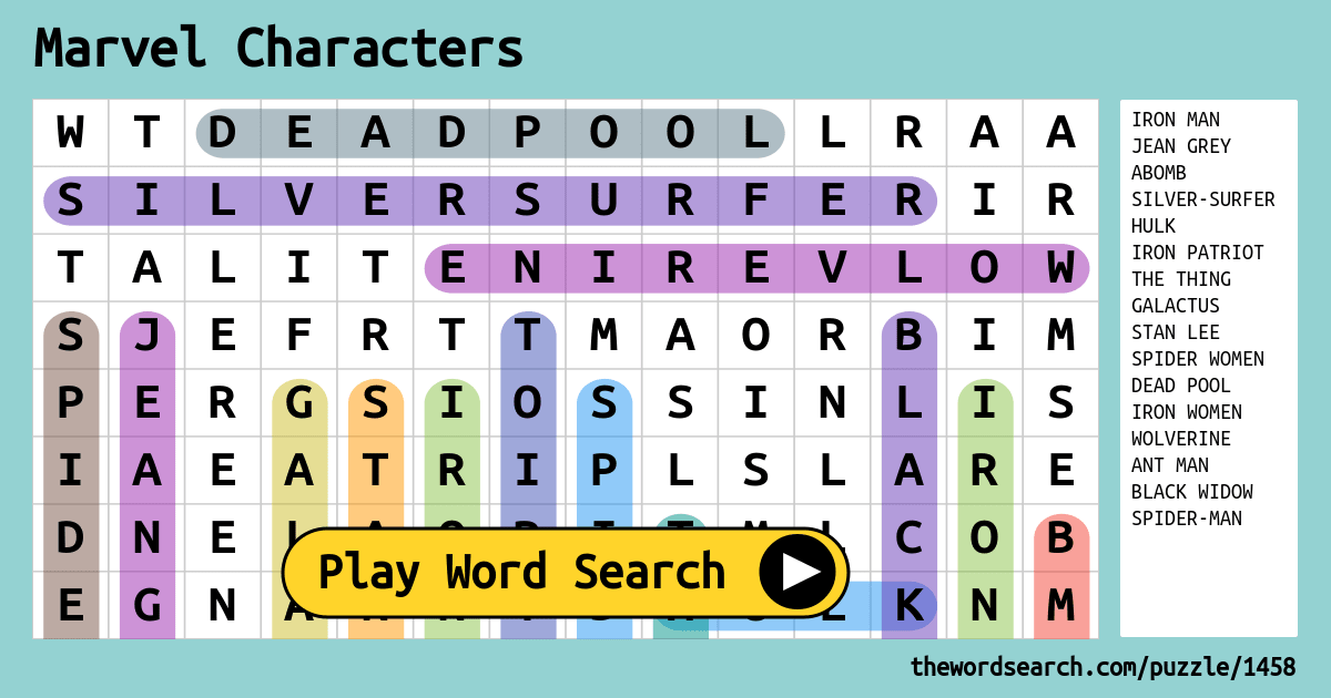 Marvel Characters Word Search