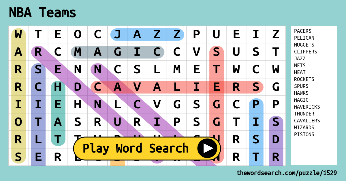 Download Word Search On NBA Teams