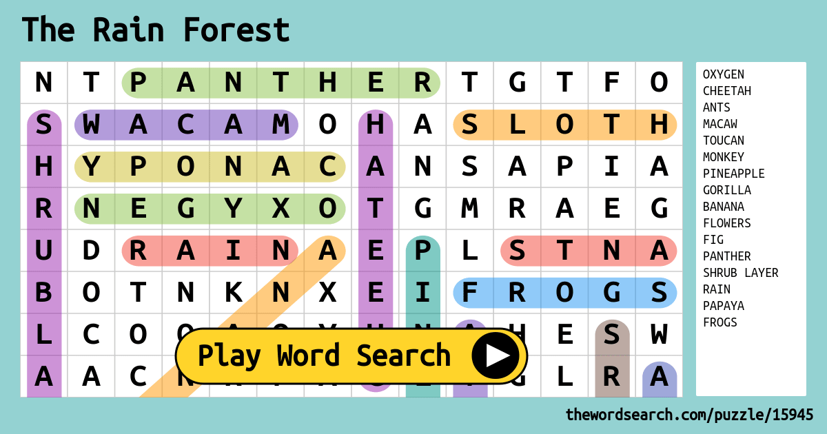 rainforest themed free printable word search precision - rainforest ...