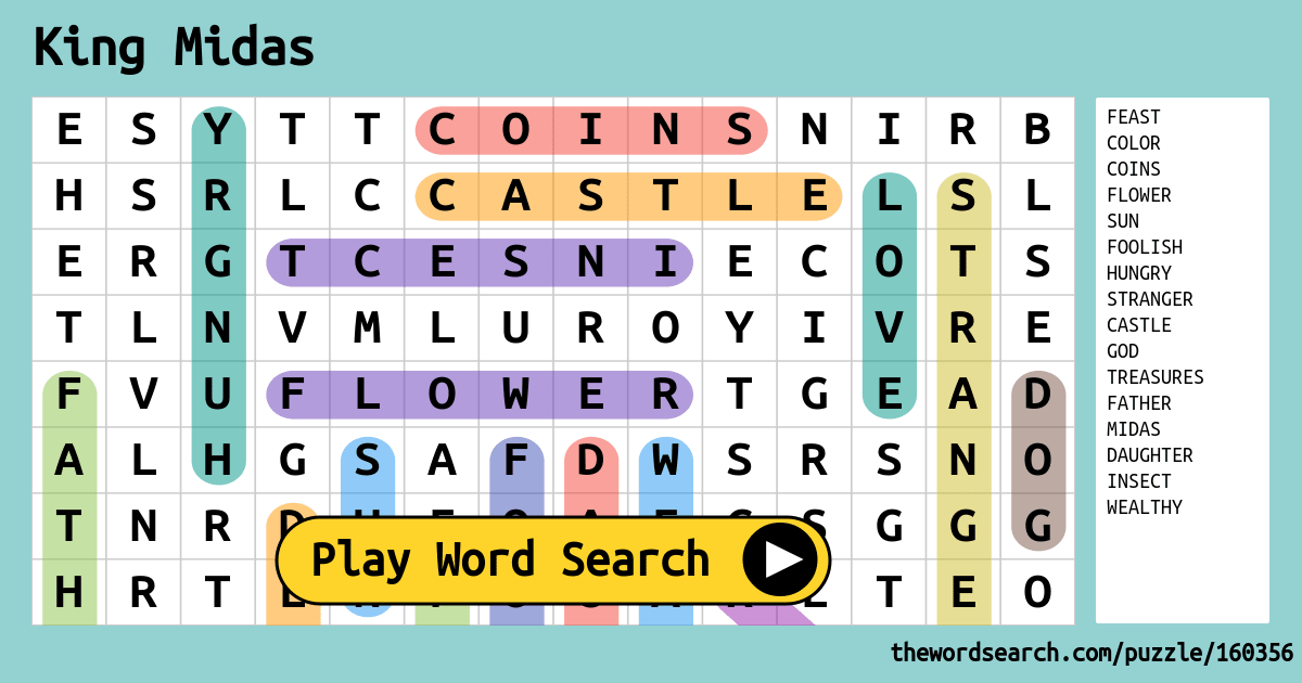 King Midas Word Search