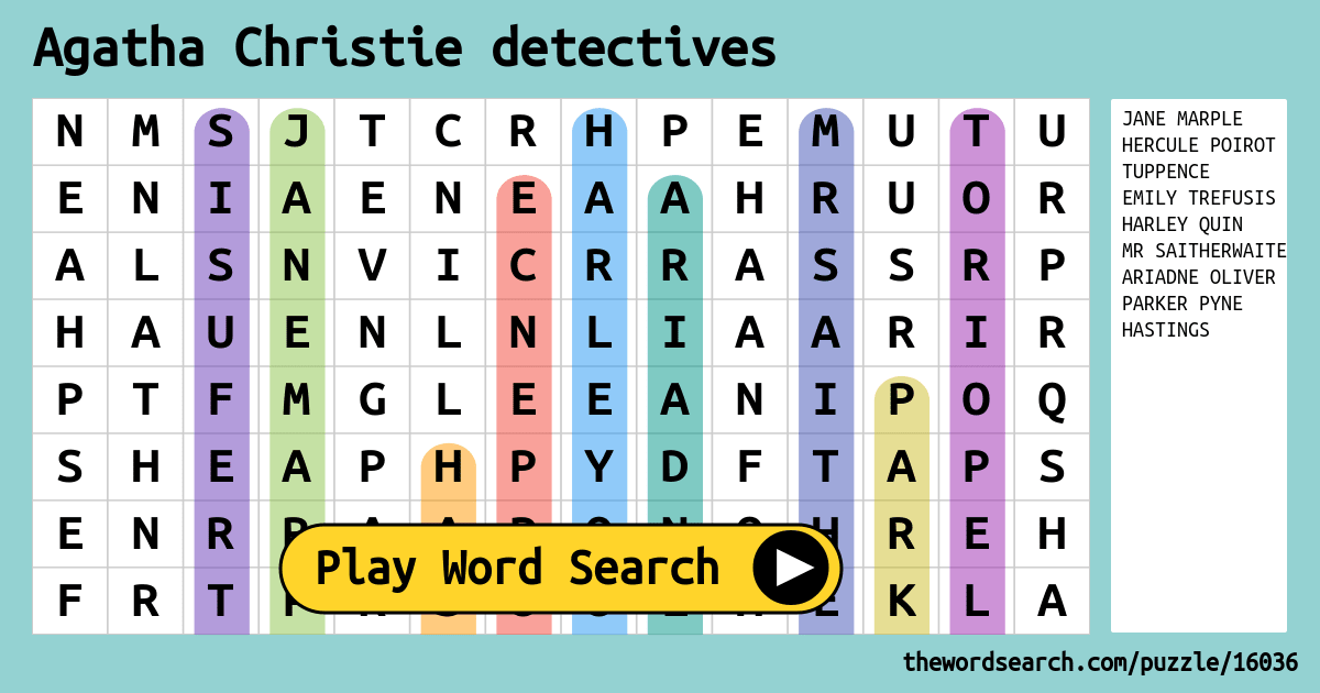 Agatha Christie Detectives Word Search