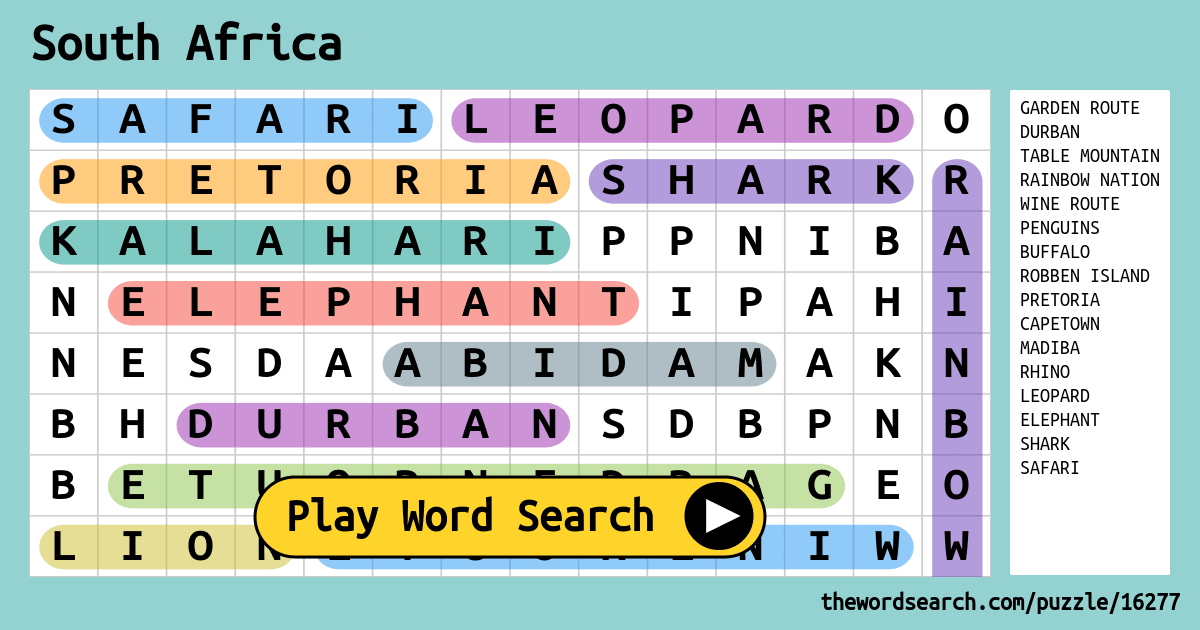 South Africa Word Search