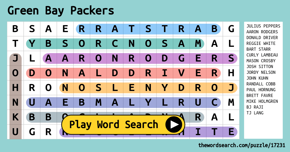 Green Bay Packers Word Search