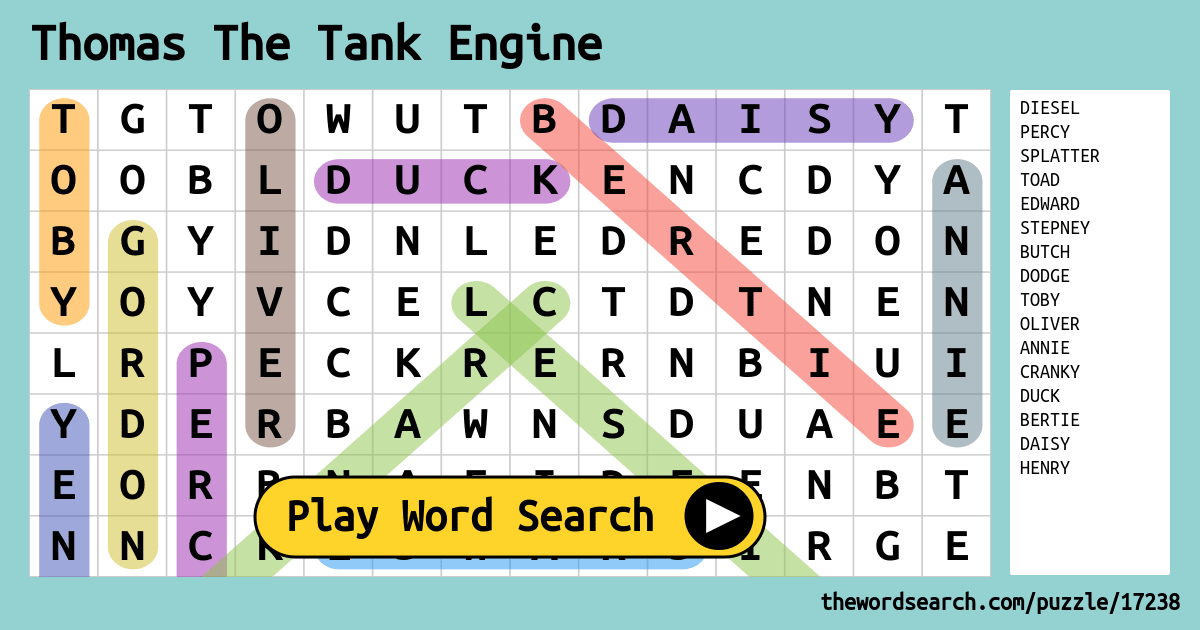 Thomas The Tank Engine Word Search