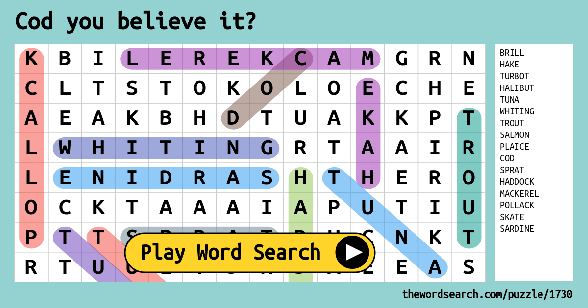 Cod You Believe It? Word Search