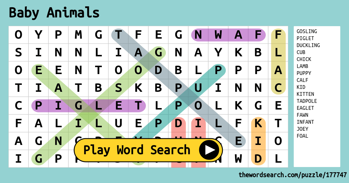 Baby Animals Word Search