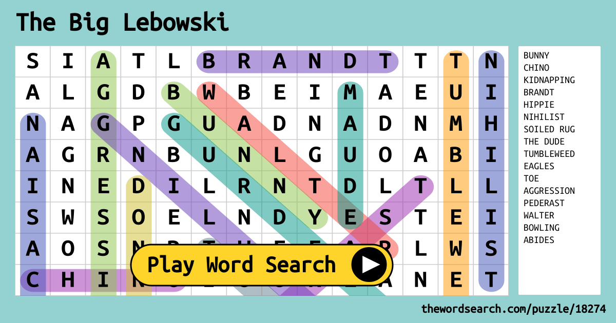The Big Lebowski Word Search