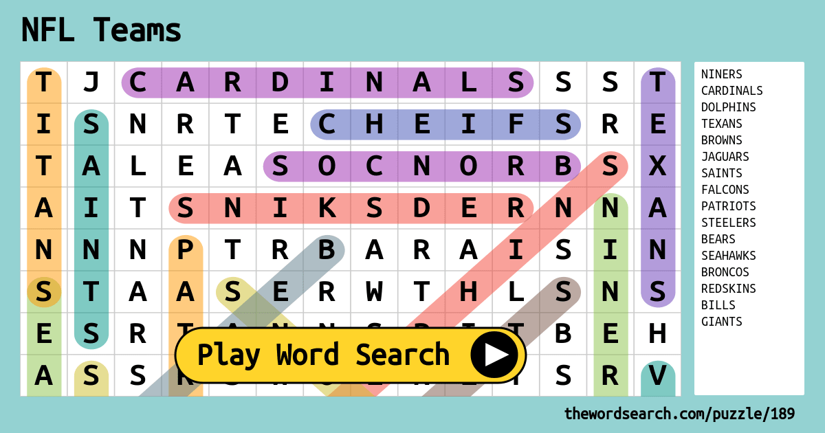 NFL Teams Word Search