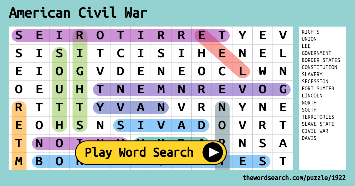 american civil war word search