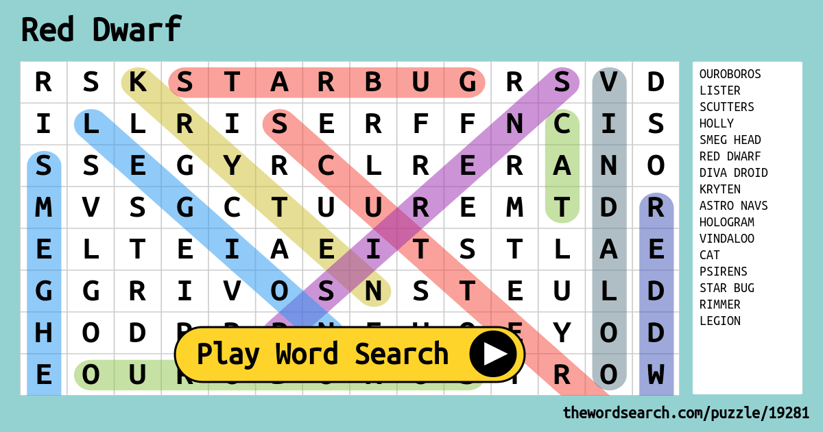 Red Dwarf Word Search