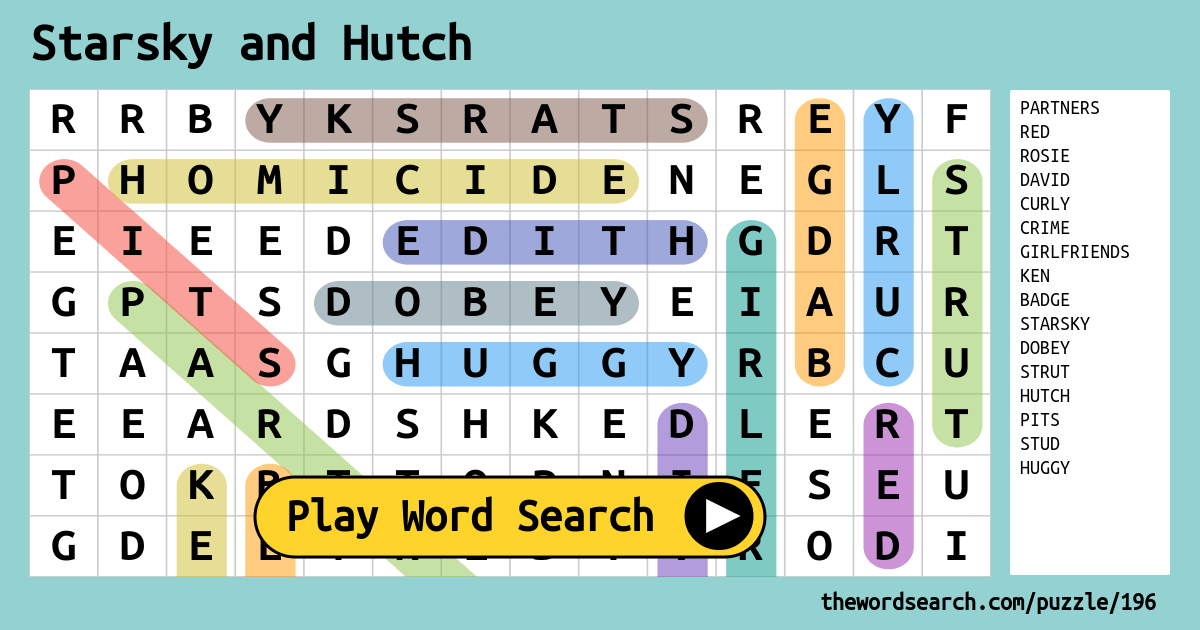 Starsky and Hutch Word Search