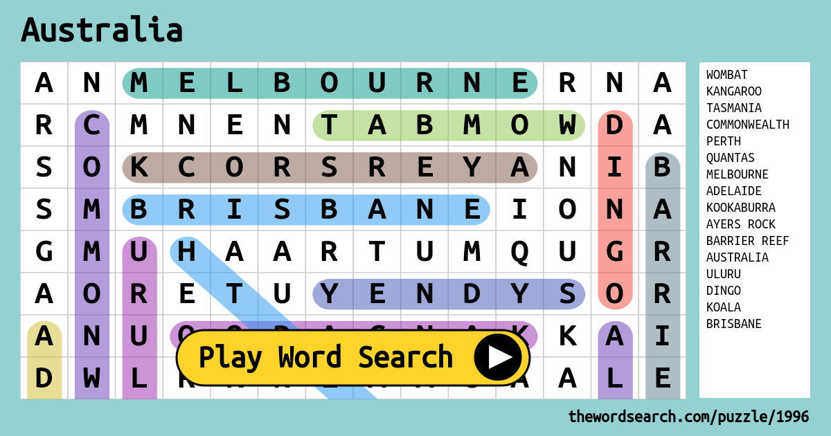 Australia Word Search