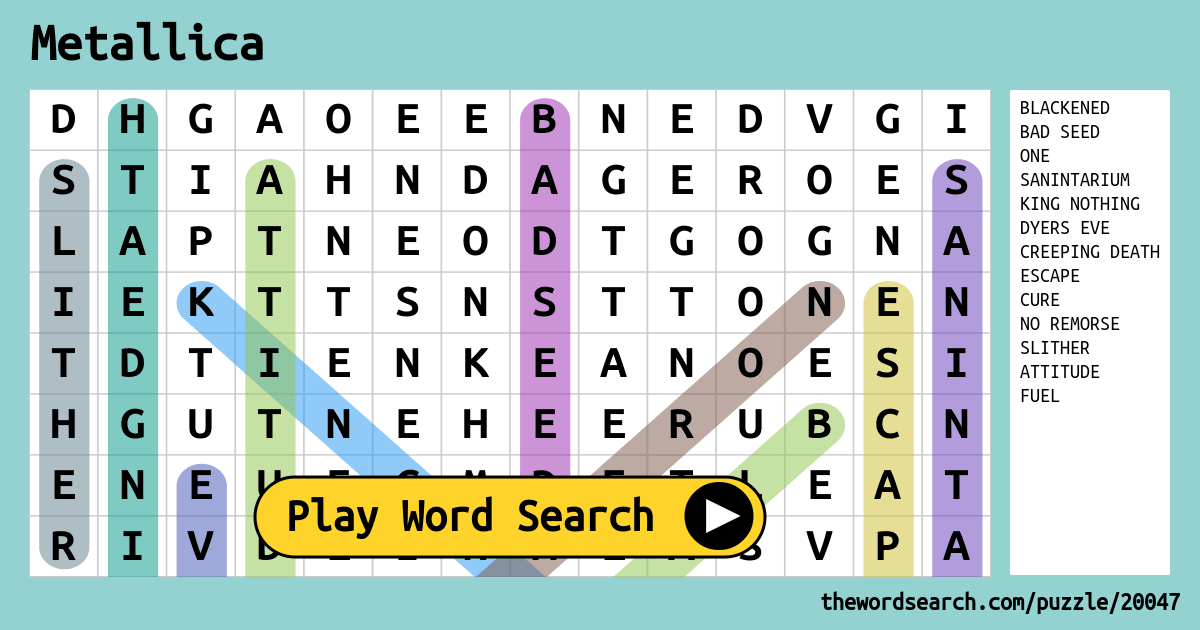 Metallica Word Search