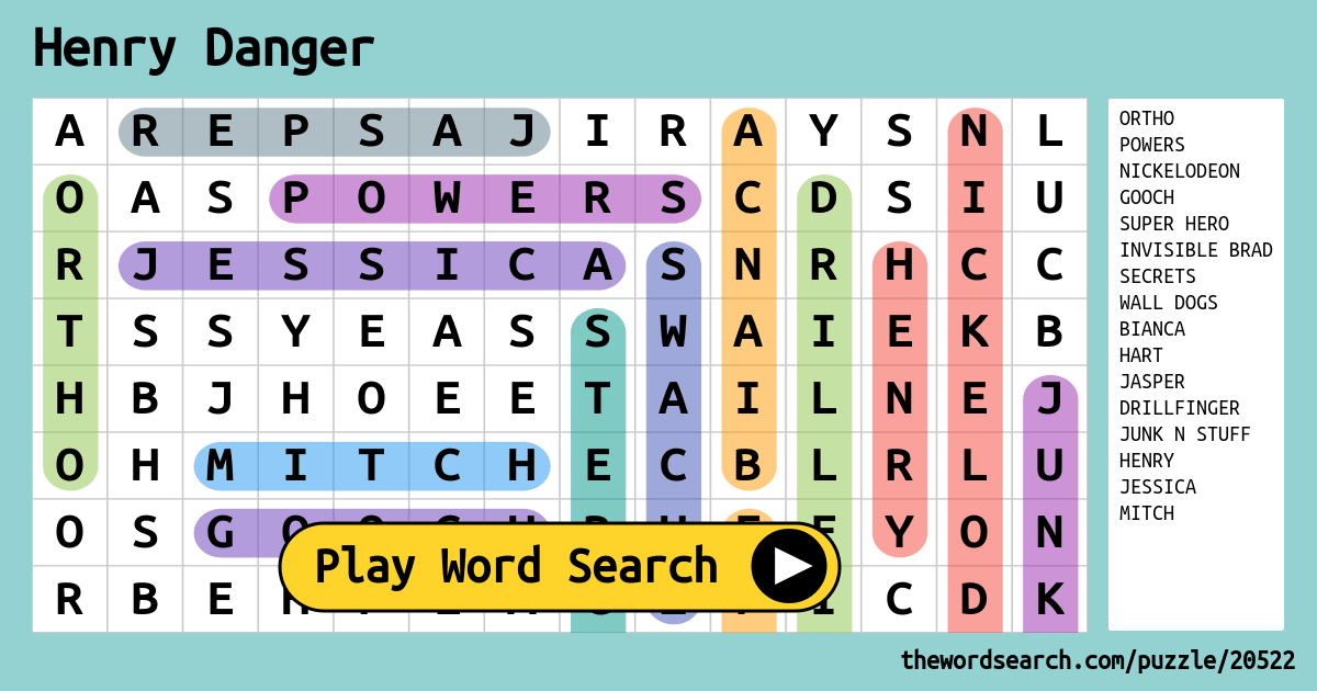 Henry Danger Word Search