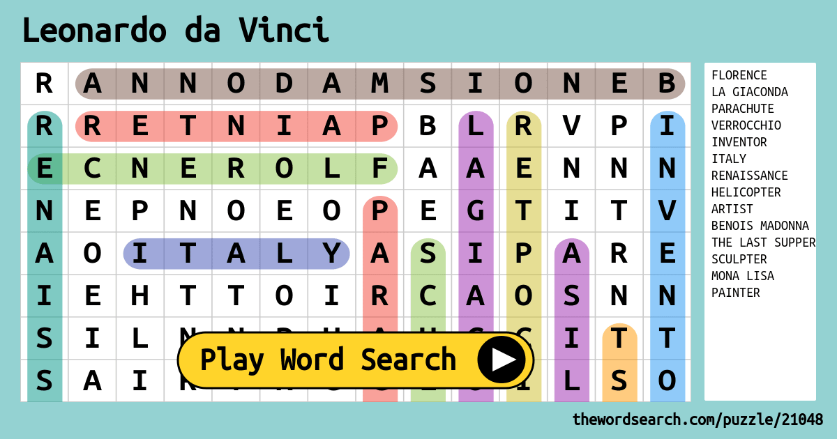 Leonardo Da Vinci Word Search