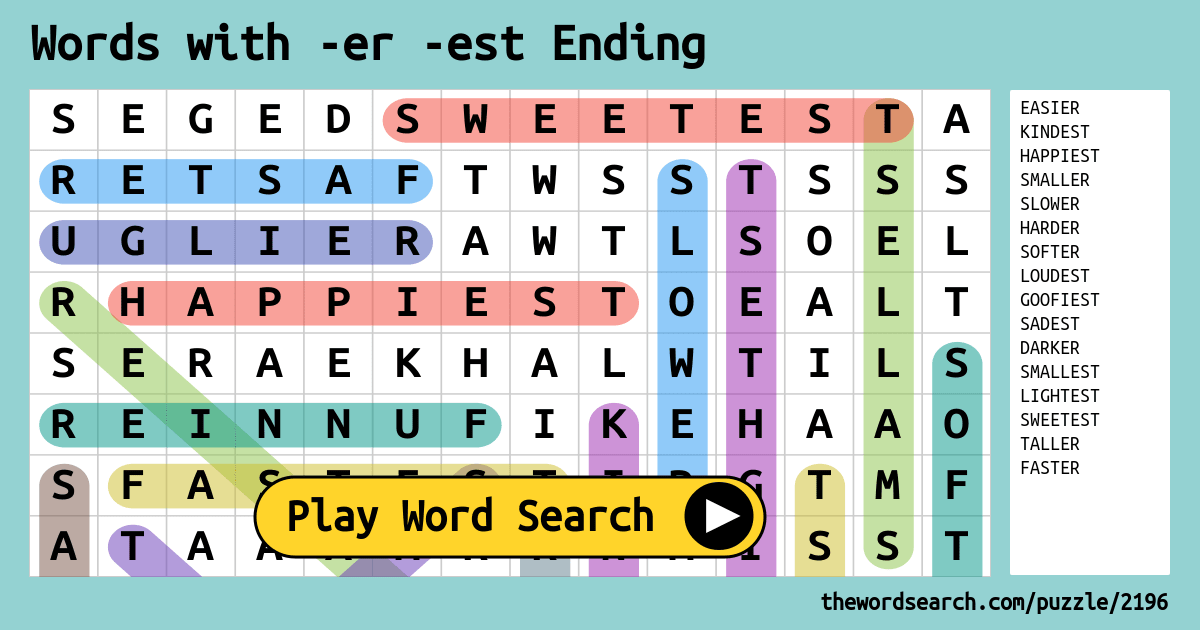 6 letter word ending with est