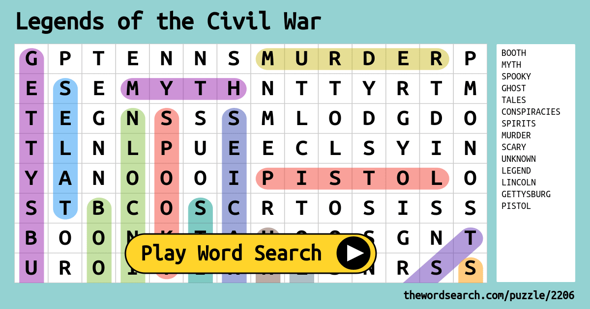 Legends Of The Civil War Word Search