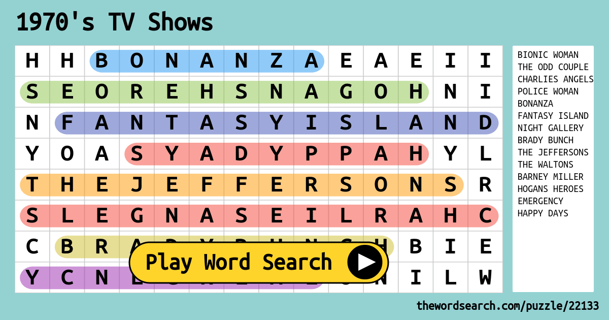 1970 s TV Shows Word Search