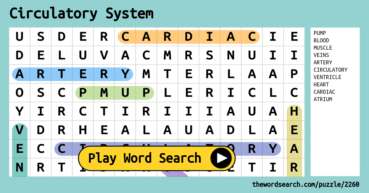 Circulatory System Word Search Printable Word Search Printable ...