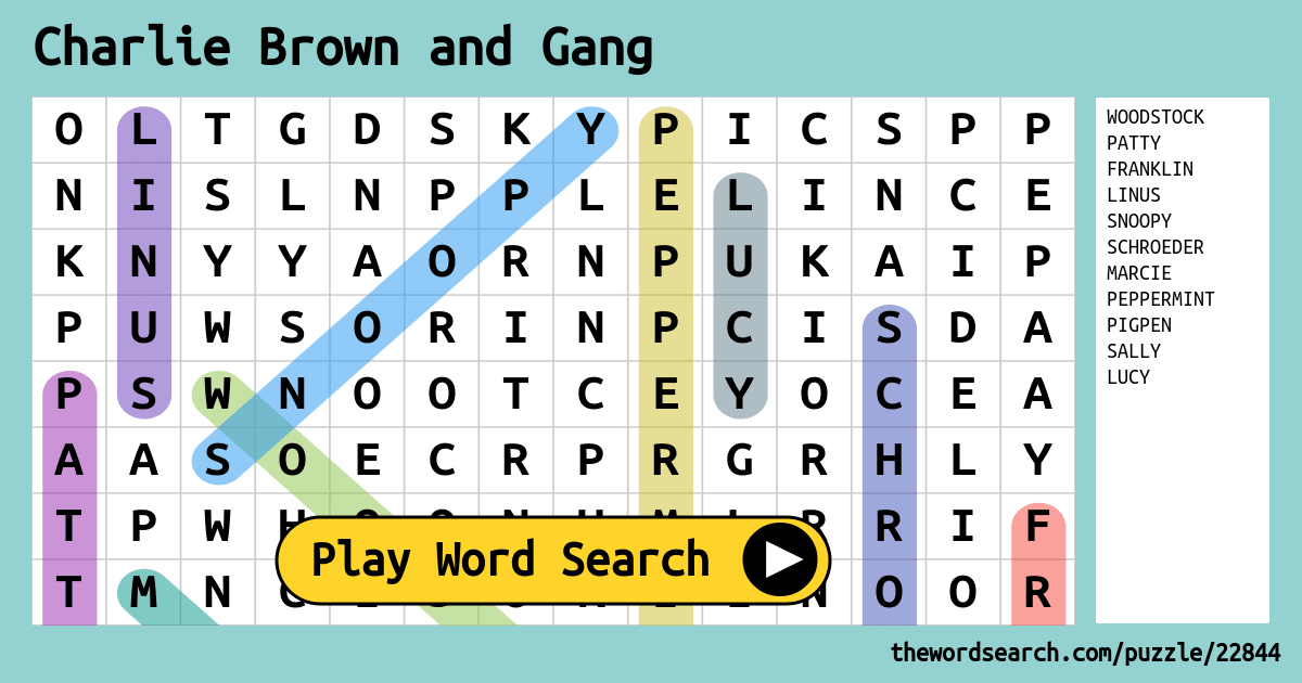 Charlie Brown and Gang Word Search