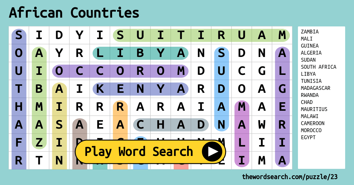 Free Printable Word Search Puzzles African Countries