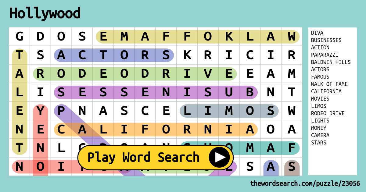 Hollywood Word Search