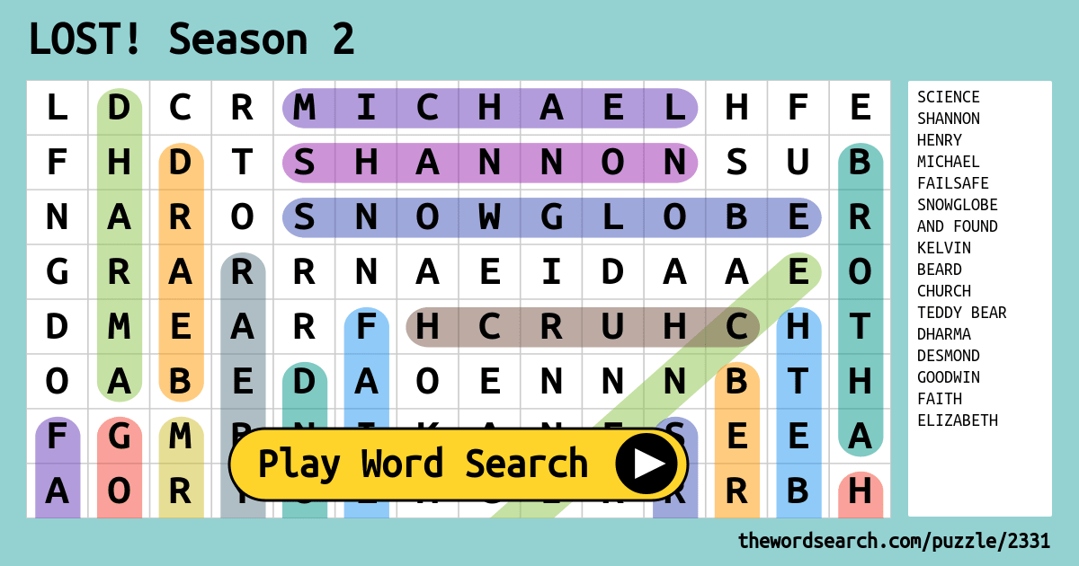 LOST! Season 2 Word Search