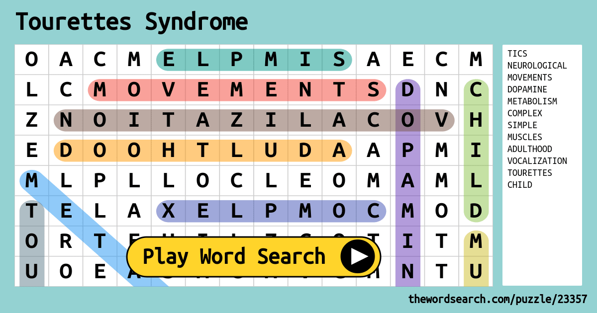 Tourettes Syndrome Word Search