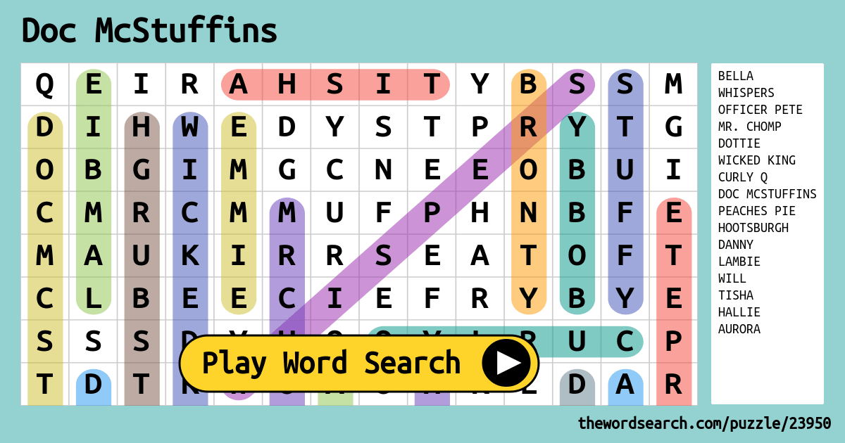 Doc Mcstuffins Word Search