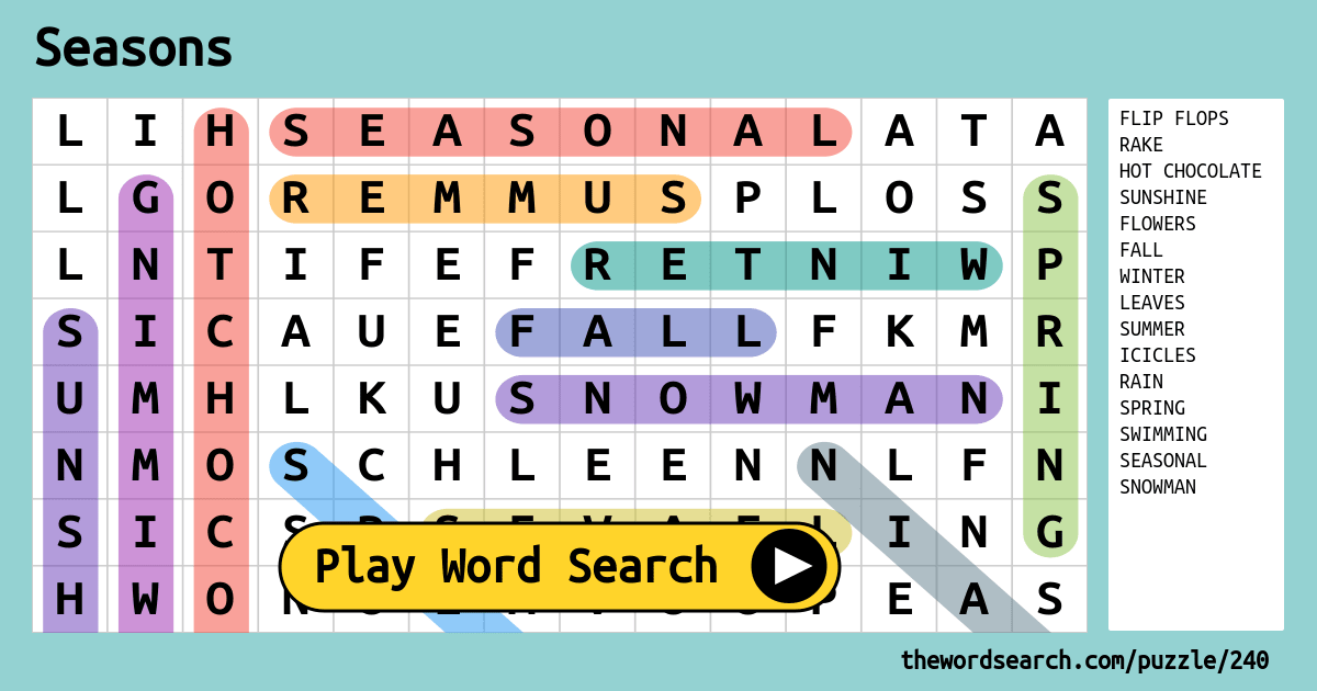 Seasons Word Search