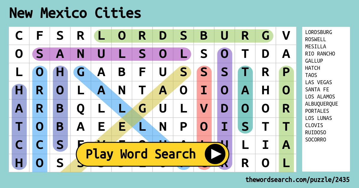 New Mexico Cities Word Search