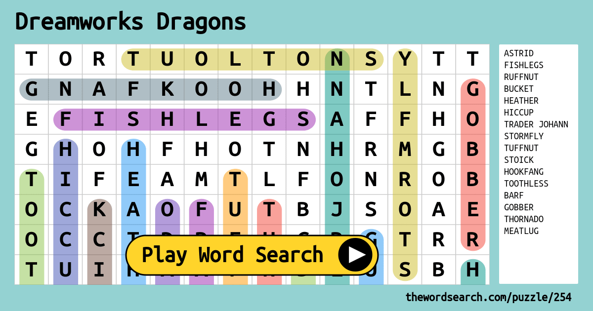 Dreamworks Dragons Word Search