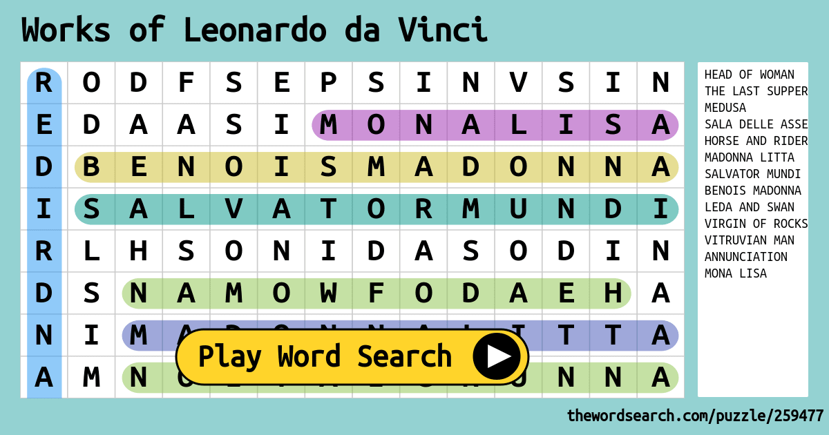 works-of-leonardo-da-vinci-word-search