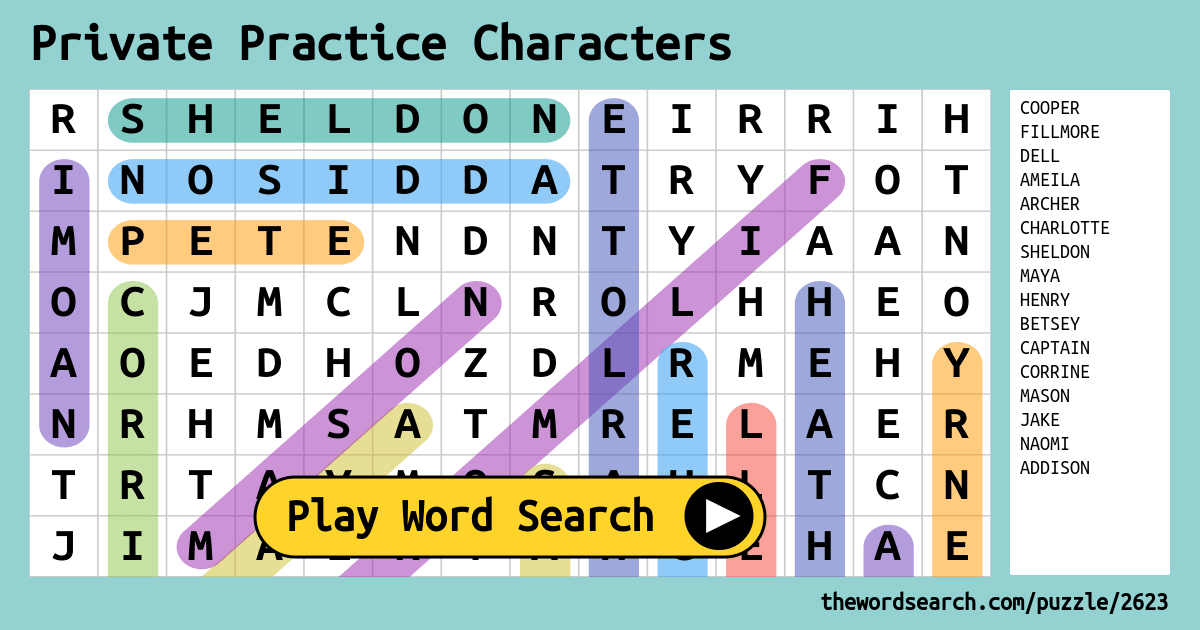 Private Practice Characters Word Search